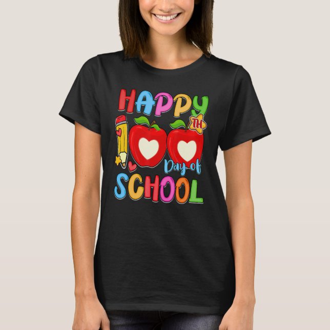 Pencil Apples Happy 100th Day Of School Student Te T-Shirt (Front)