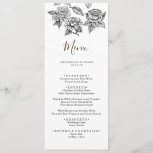 Pencil Art Floral Roses Wedding Menu Card
