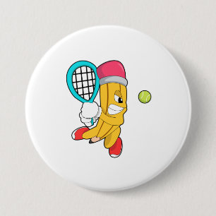 Pencil at Tennis with Tennis racket 7.5 Cm Round Badge