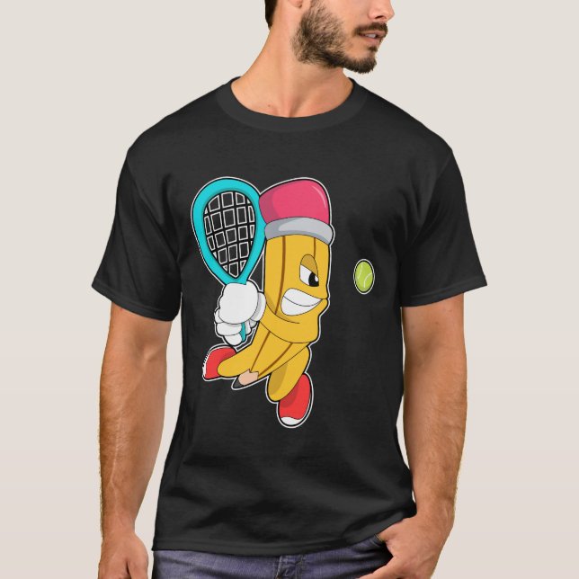 Pencil at Tennis with Tennis racket T-Shirt (Front)