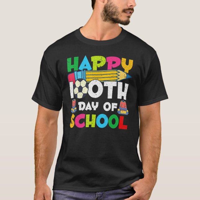 Pencil Backpack School Teacher Student 100 Days Of T-Shirt (Front)