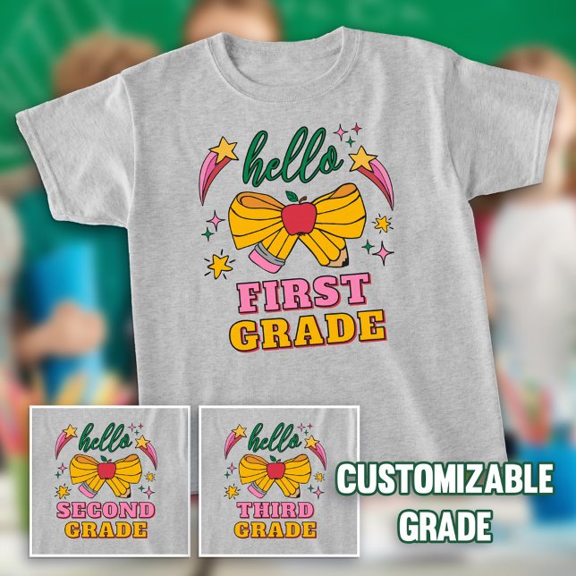 Pencil Bow Shooting Stars Hello First Grade T-Shirt (Creator Uploaded)