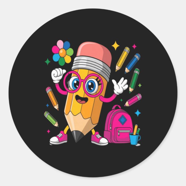 Pencil Character Learn Create Classic Round Sticker (Front)