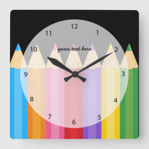 pencil colors * choose your background color square wall clock