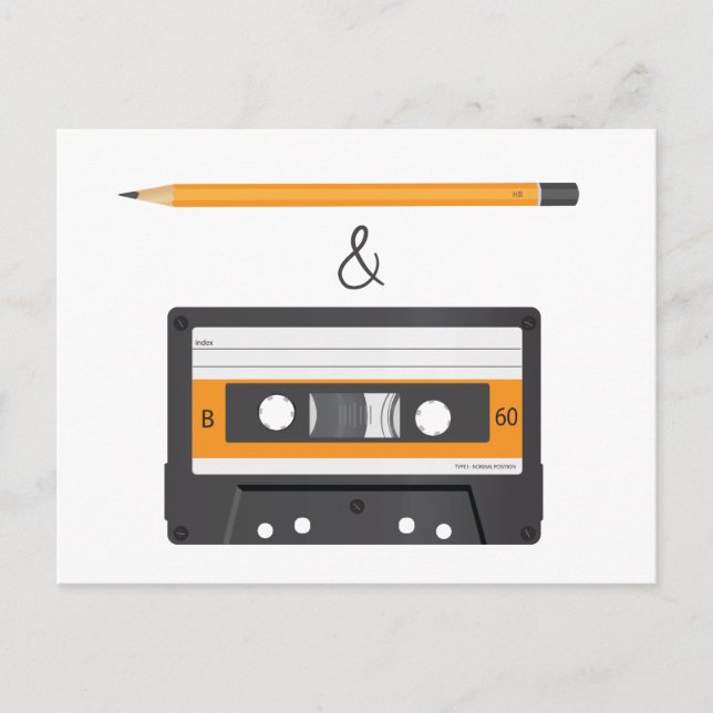 Pencil & Compact Cassette Postcard (Front)