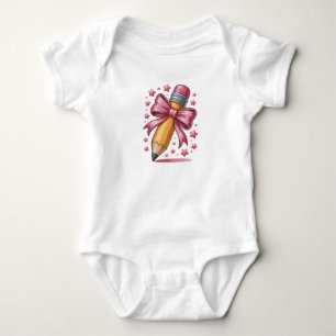 Pencil Coquette Bow Teacher Appreciation School Baby Bodysuit