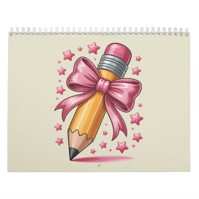 Pencil Coquette Bow Teacher Appreciation School Calendar (Cover)