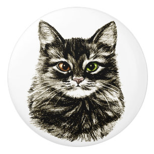 Pencil Drawing Cat Face Cabinet Drawer Pulls Knobs