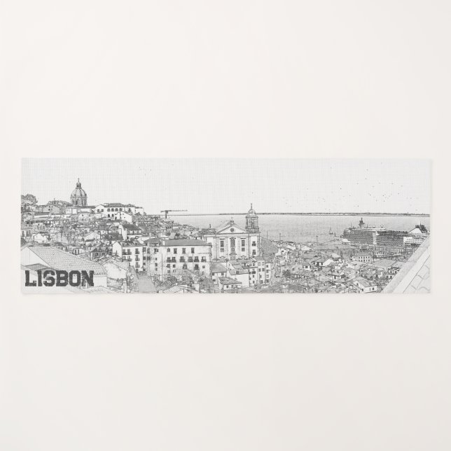 Pencil drawing of Alfama district in Lisbon Yoga Mat (Front (Horizontal))