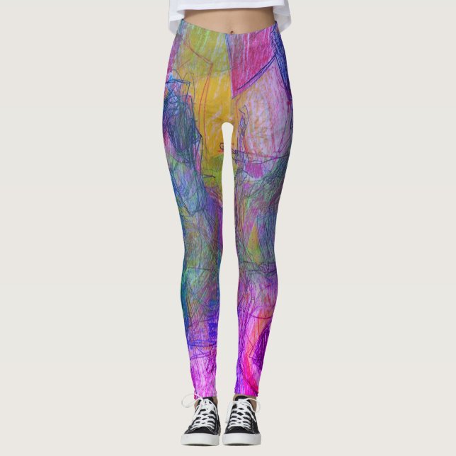 Pencil Drawing of Faces on These Customised Tight Leggings (Front)