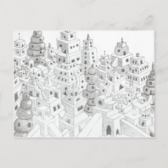 Pencil Drawn City Postcard (Front)