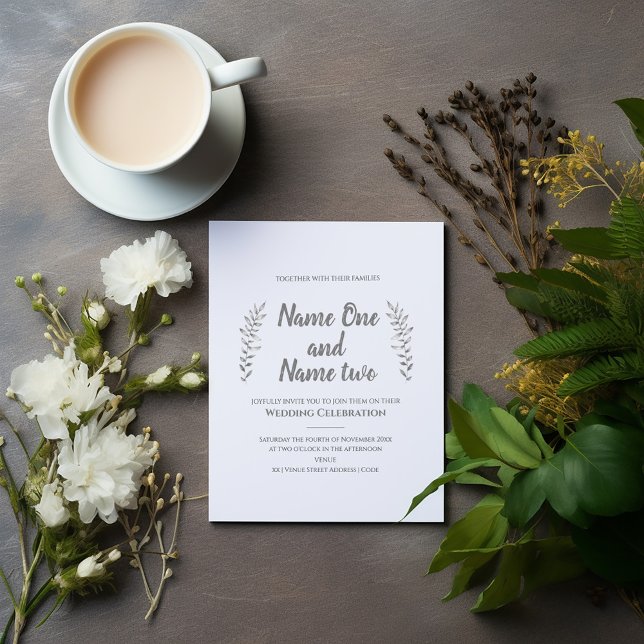 Pencil drawn leaves and branch wedding invitation (Romantic wedding invitation. Gorgeous hand drawn style leaves.)