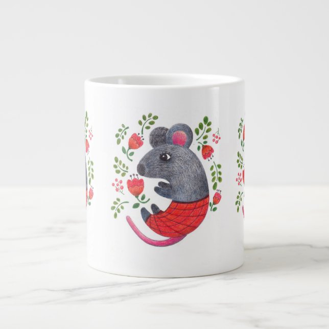 Pencil drawn mouse large coffee mug (Front)