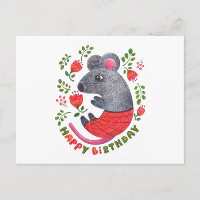 Pencil drawn mouse postcard (Front)