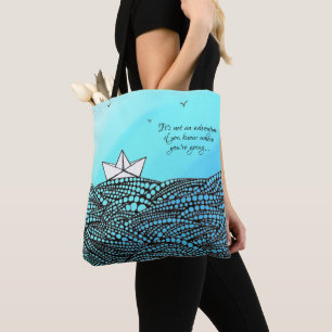 Pencil Drawn Paper boat motivational text Tote Bag
