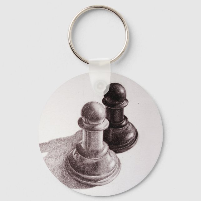 Pencil Drawn Pawns Chess Key Ring (Front)