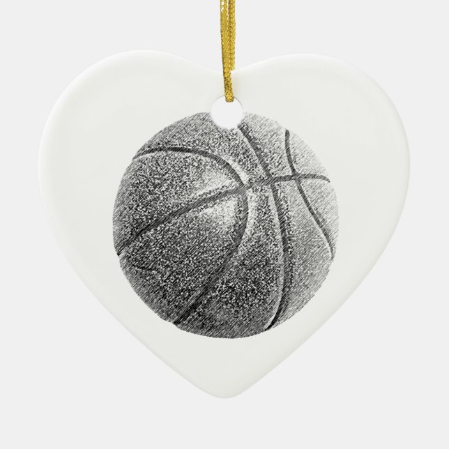 Pencil Effect Basketball Ceramic Tree Decoration (Front)