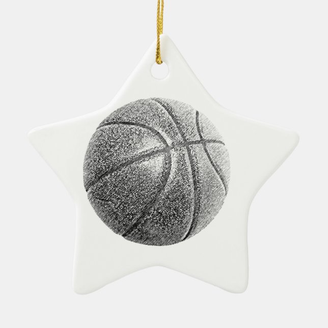 Pencil Effect Basketball Ceramic Tree Decoration (Front)