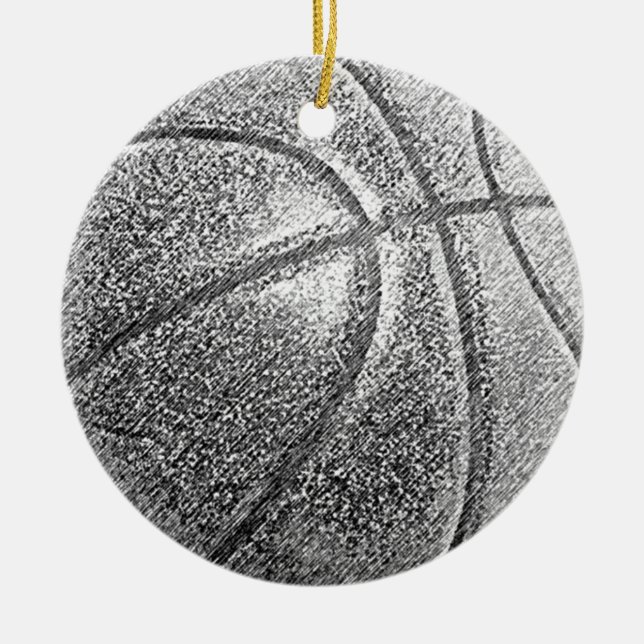Pencil Effect Basketball Ceramic Tree Decoration (Front)