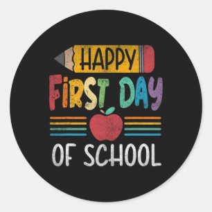 Pencil Happy First Day Of School Teacher Boys Girl Classic Round Sticker