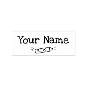 Pencil Heart Kids Handwritten Custom Name school Rubber Stamp