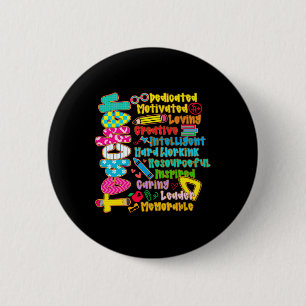 Pencil Preppy Teacher Dedicated Motivated Back To 6 Cm Round Badge