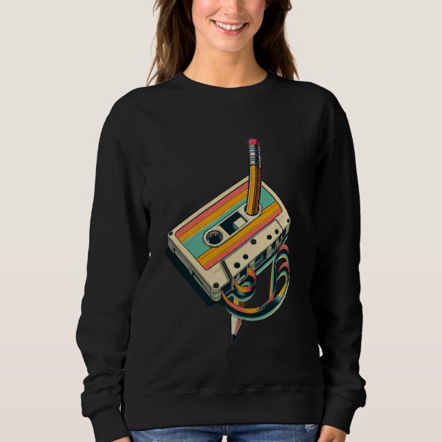 Pencil Rewind Cassette Old School Music Lover Part Sweatshirt (Front)