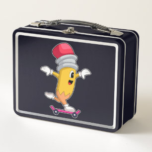 Pencil Skater Skateboard Metal Lunch Box