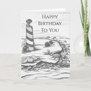 Pencil Sketch Lighthouse on island in the Sea Card