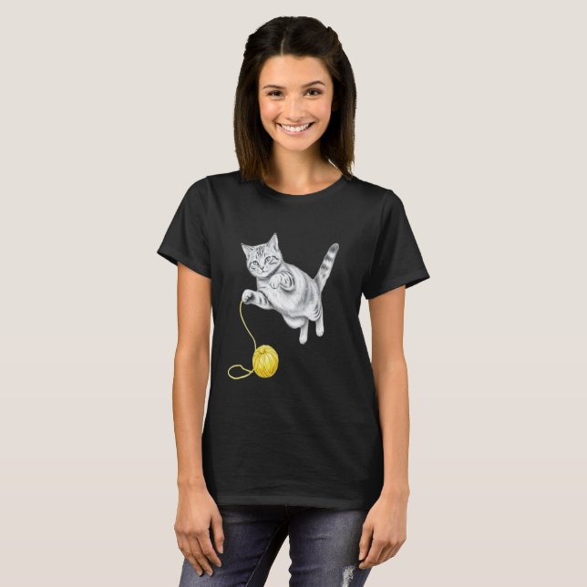  Pencil Sketch of a Tabby Cat at Play T-Shirt (Front Full)
