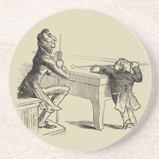 Pencil Sketch of Two Men Playing Pool Coaster (Front)