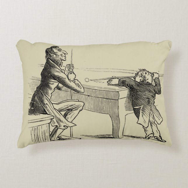 Pencil Sketch of Two Men Playing Pool Decorative Cushion (Front)