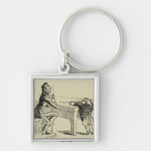 Pencil Sketch of Two Men Playing Pool Key Ring