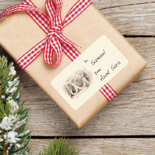 Pencil Sketch Rustic JOY Christmas Art Gift Tag