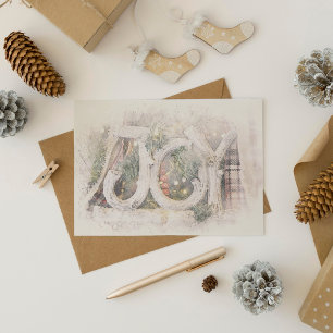 Pencil Sketch Rustic JOY Christmas Art Holiday Car Card