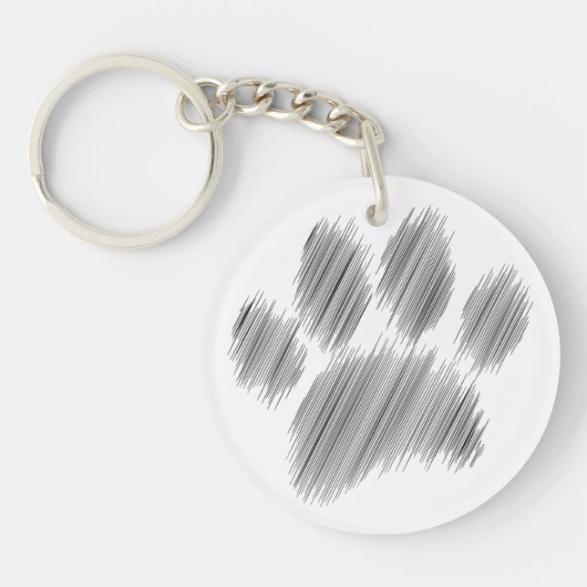Pencil Sketched Dog Paw Digital Art Key Ring (Front)
