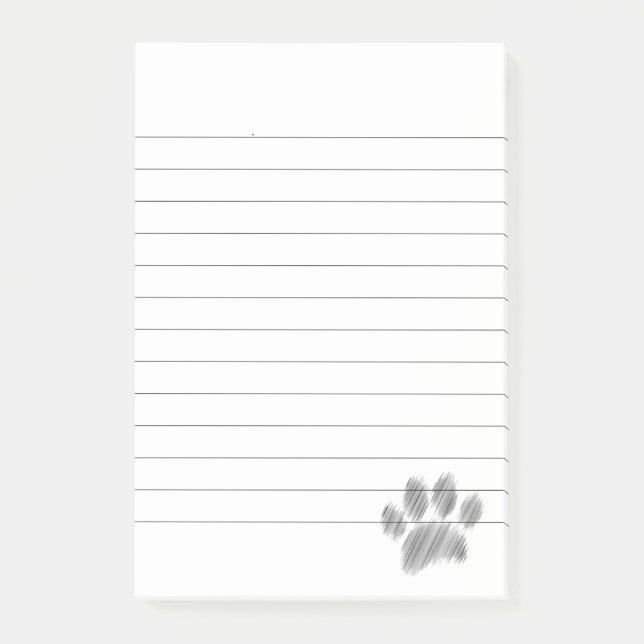 Pencil Sketched Dog Paw Digital Art Lined Post-it Notes (Front)
