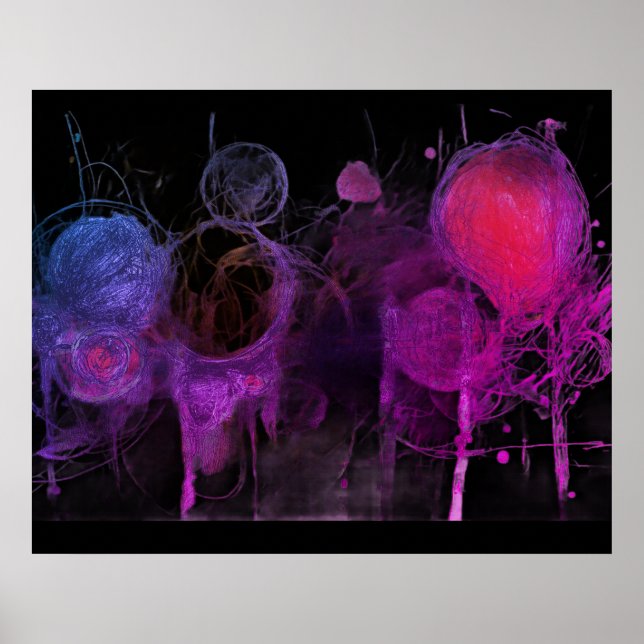 Pencil Style Drawing of Purple + Blue Bubbles Wall Poster (Front)