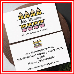 Pencil Themed Teacher Appreciation Custom Business Card