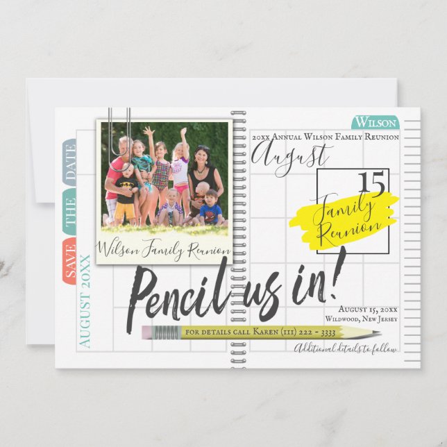 Pencil Us In Bullet Journal Family Reunion Save The Date (Front)