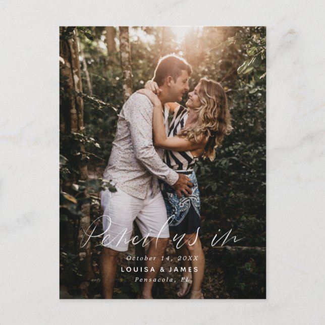 Pencil Us In Casual Save the Date Photo Postcard (Front)