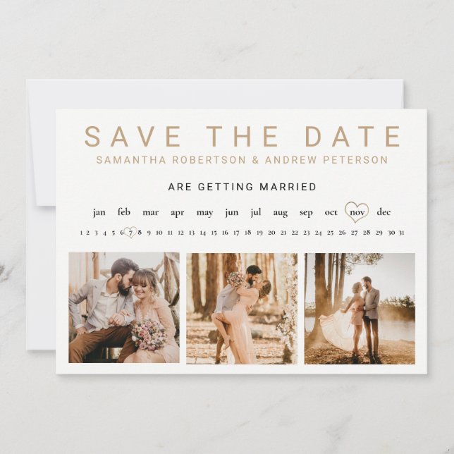 Pencil us in gold 3 photo grid  save the date (Front)