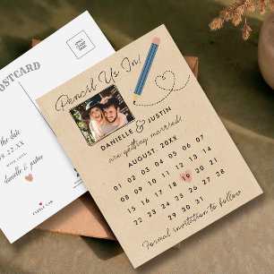 "Pencil Us In" Modern Calendar Save the Date Announcement Postcard