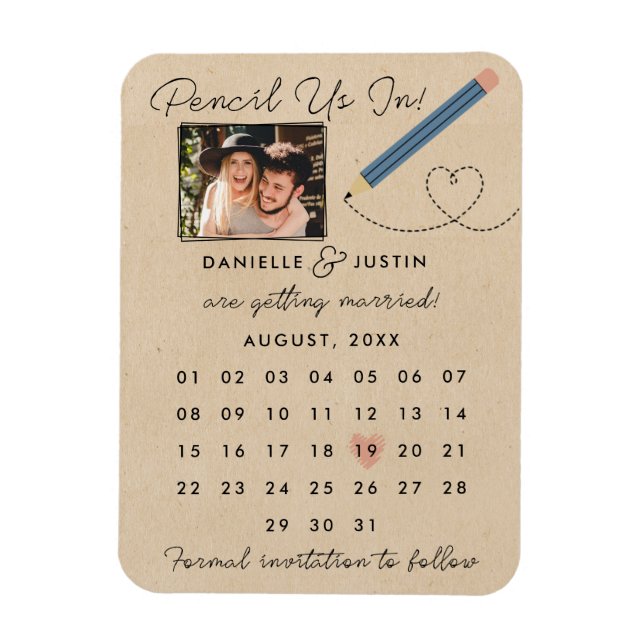 "Pencil Us In" Modern Calendar Save the Date Magnet (Vertical)