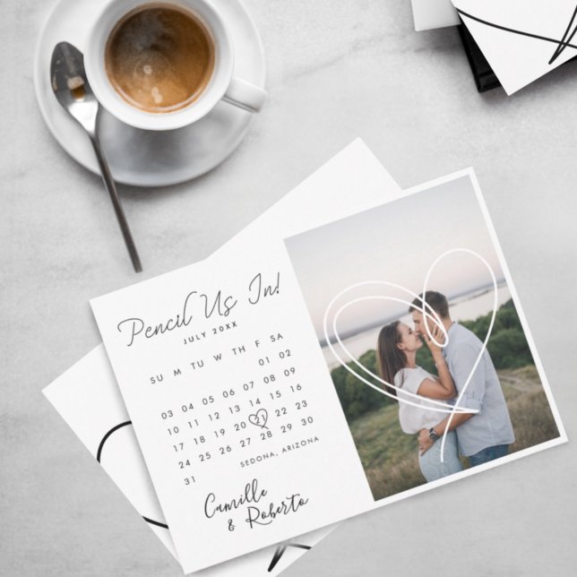 Pencil Us In Modern Minimal Calendar Couple Photo Save The Date (Creator Uploaded)