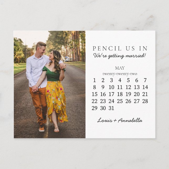 Pencil Us In Save the Date May 2022 Calendar Postcard (Front)