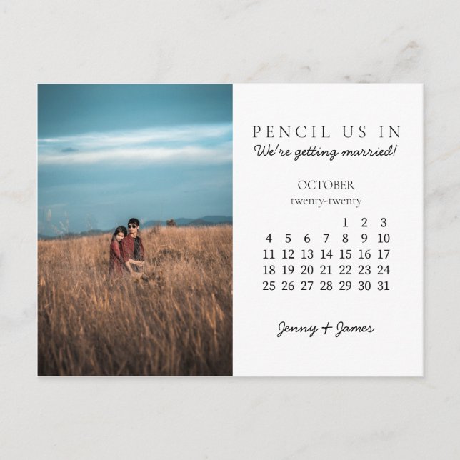 Pencil Us In Save the Date October 2020 Calendar Postcard (Front)
