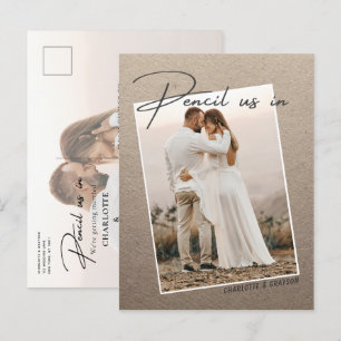 Pencil Us In Save The Date Photo Wedding Announcement Postcard