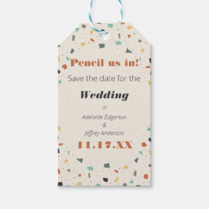 Pencil Us In Save the Date Terrazzo Tile Gift Tags