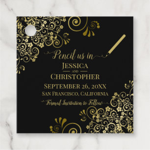Pencil Us In Wedding Save the Date Gold & Black Favour Tags